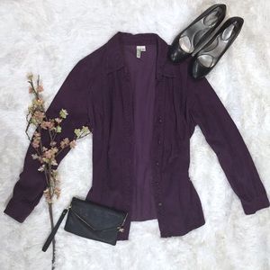 Corduroy Plum Jacket Button Down Top SZ LP